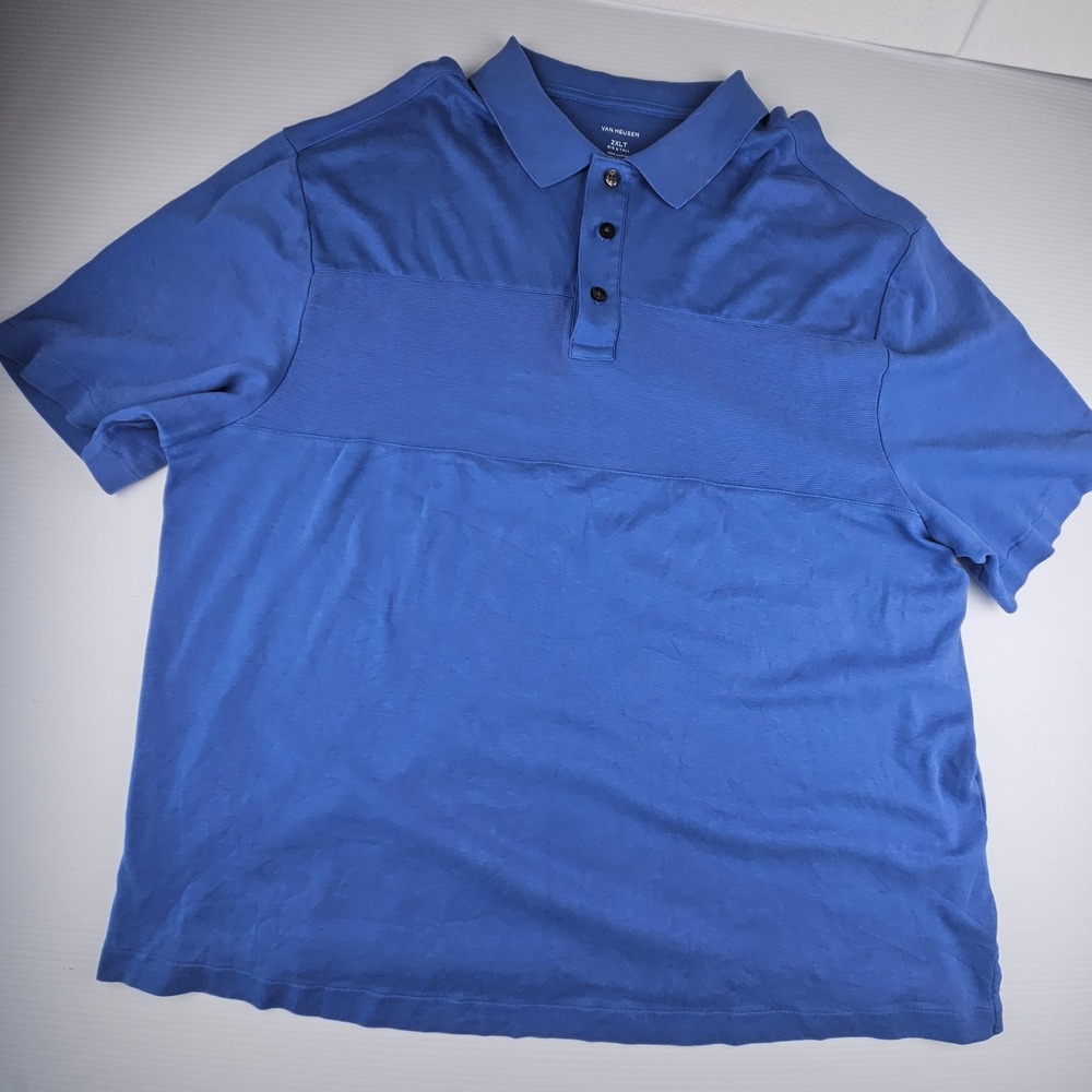 Van Heusen Mens 2XLT Blue Cotton Chest Panel Shirt Polo Big & Tall Resortwear